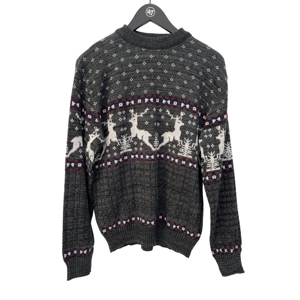 Vintage Flatiron Mills Sweater Size Medium Long Sleeve Pullover Reindeer Holiday